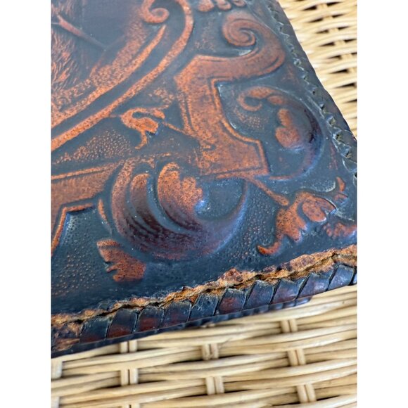 Vintage 60's Spanish Don Quixote Tooled Leather Cigarette Box - Picture 6 of 16